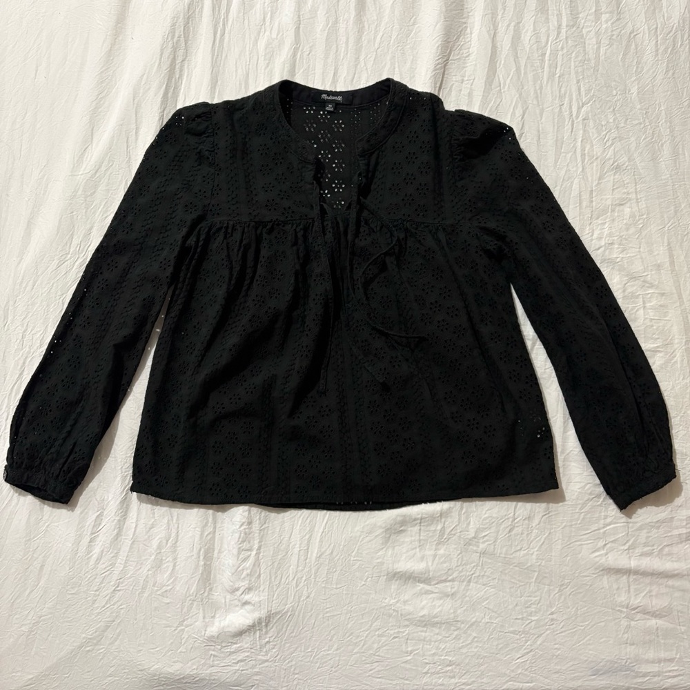 Madewell Women XS Black Long Sleeve Eyelet Shirt
